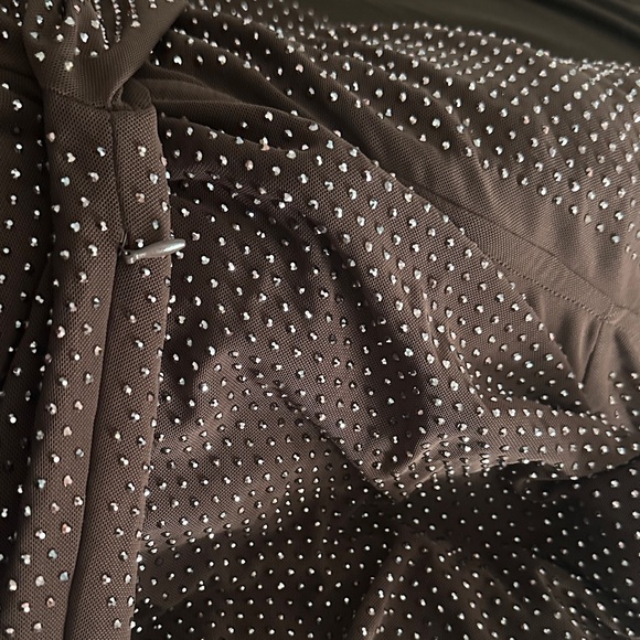 Embellished Brown Maxi Off-Shoulder Dress - Picture 6 of 7